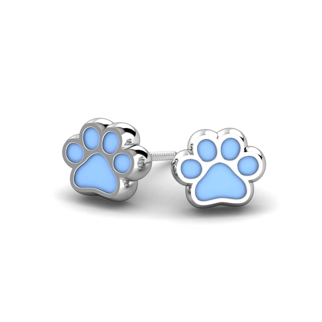 KuberBox 18K White Gold Dog Paw Kids Earrings