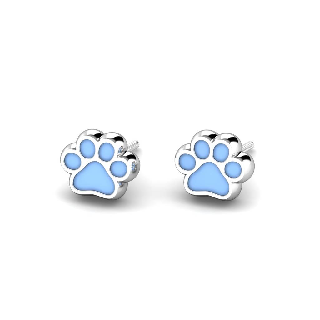 KuberBox 18K White Gold Dog Paw Kids Earrings