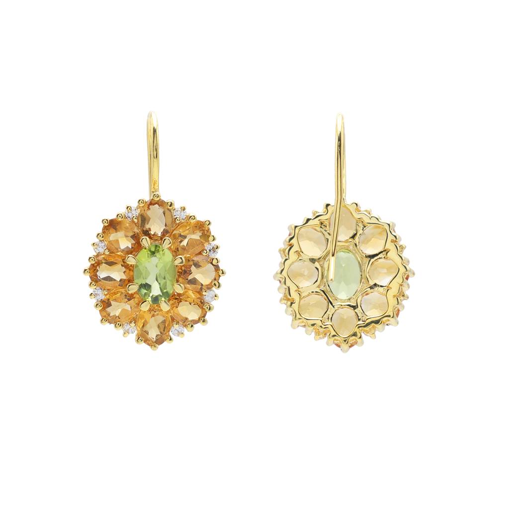 Citrine Peridot Floral  Earrings : E2979