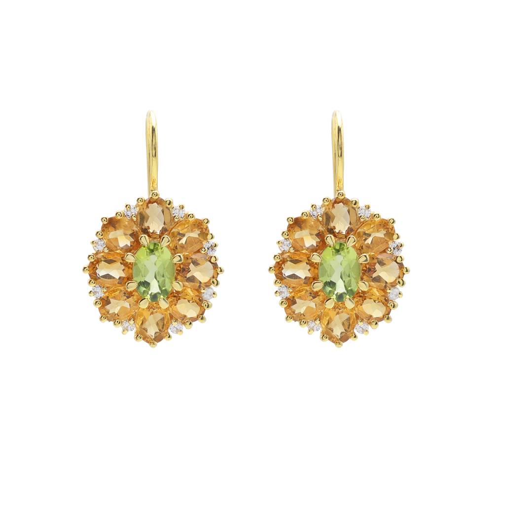 Citrine Peridot Floral  Earrings : E2979