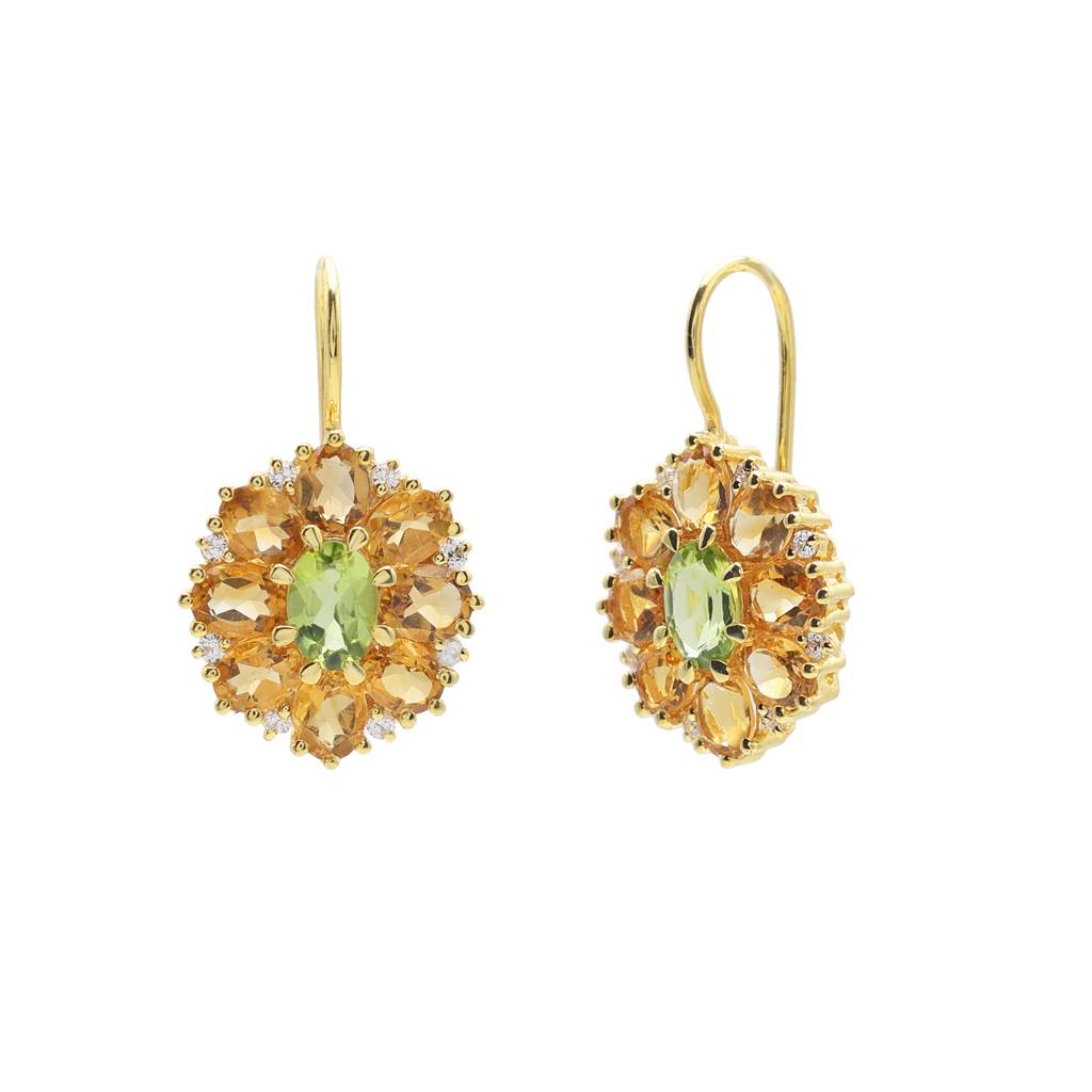 Citrine Peridot Floral  Earrings : E2979