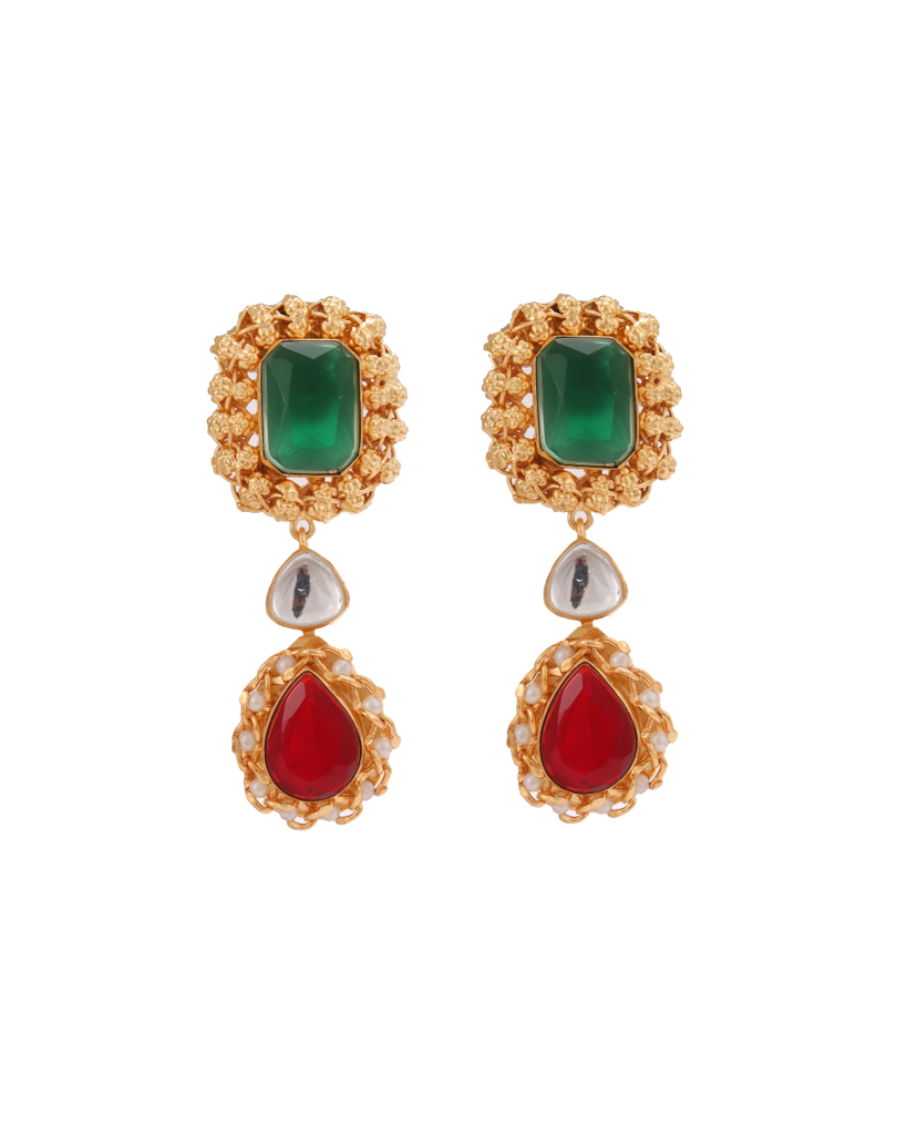 Emerald Crimson Elegance Handcrafted Earrings : AC-1080