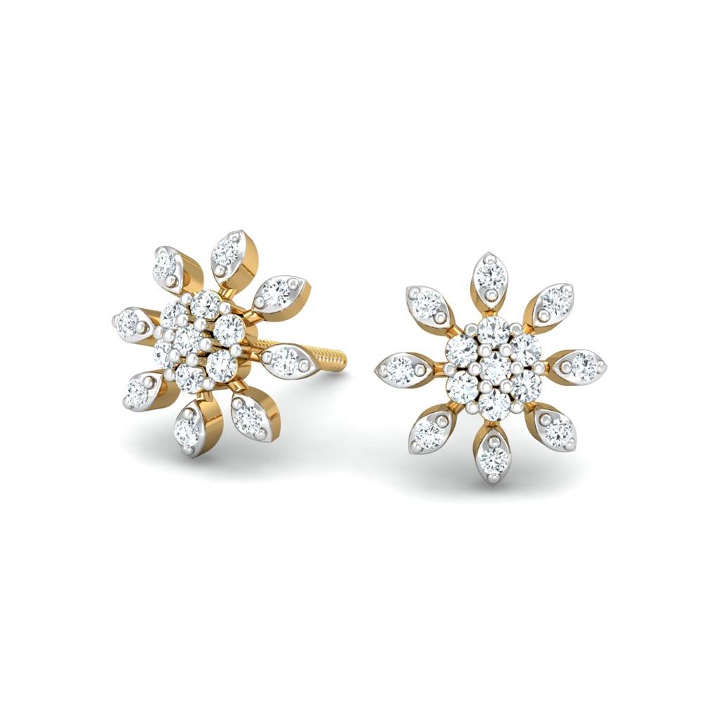 KuberBox 18K Yellow Gold Petiolets Stud Earring