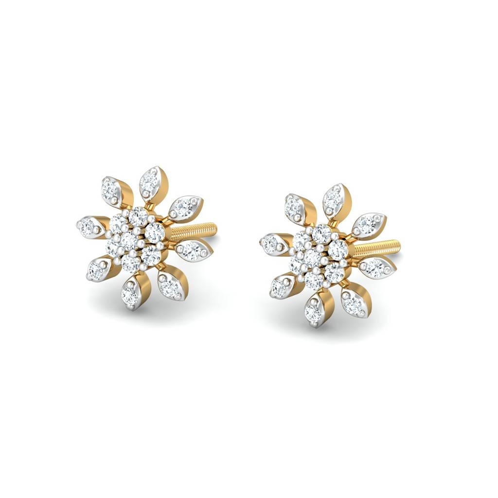 KuberBox 18K Yellow Gold Petiolets Stud Earring