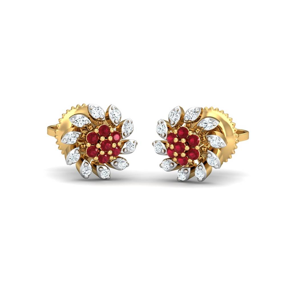 KuberBox 18K Yellow Gold Rouge Fleur Stud Earrings