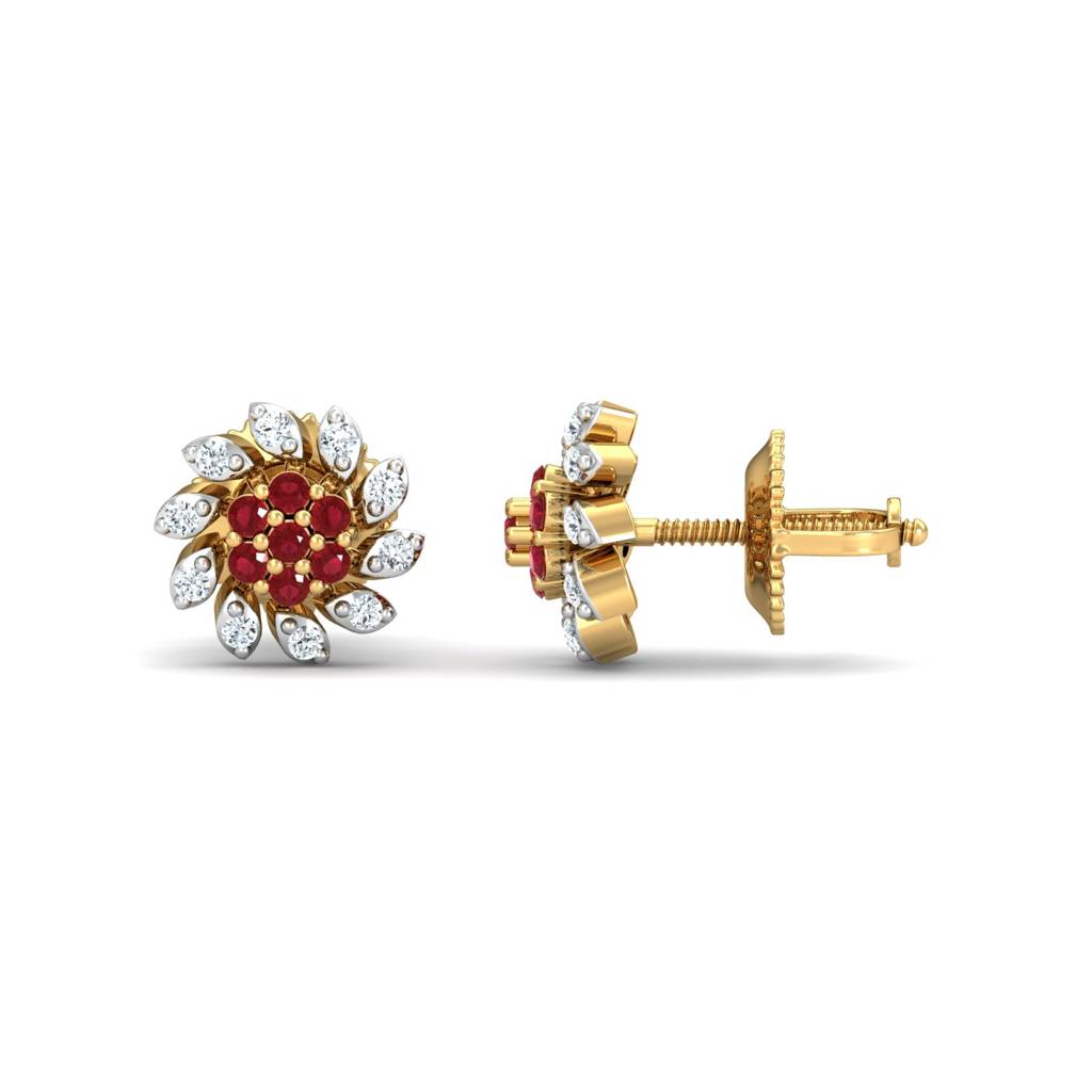 KuberBox 18K Yellow Gold Rouge Fleur Stud Earrings