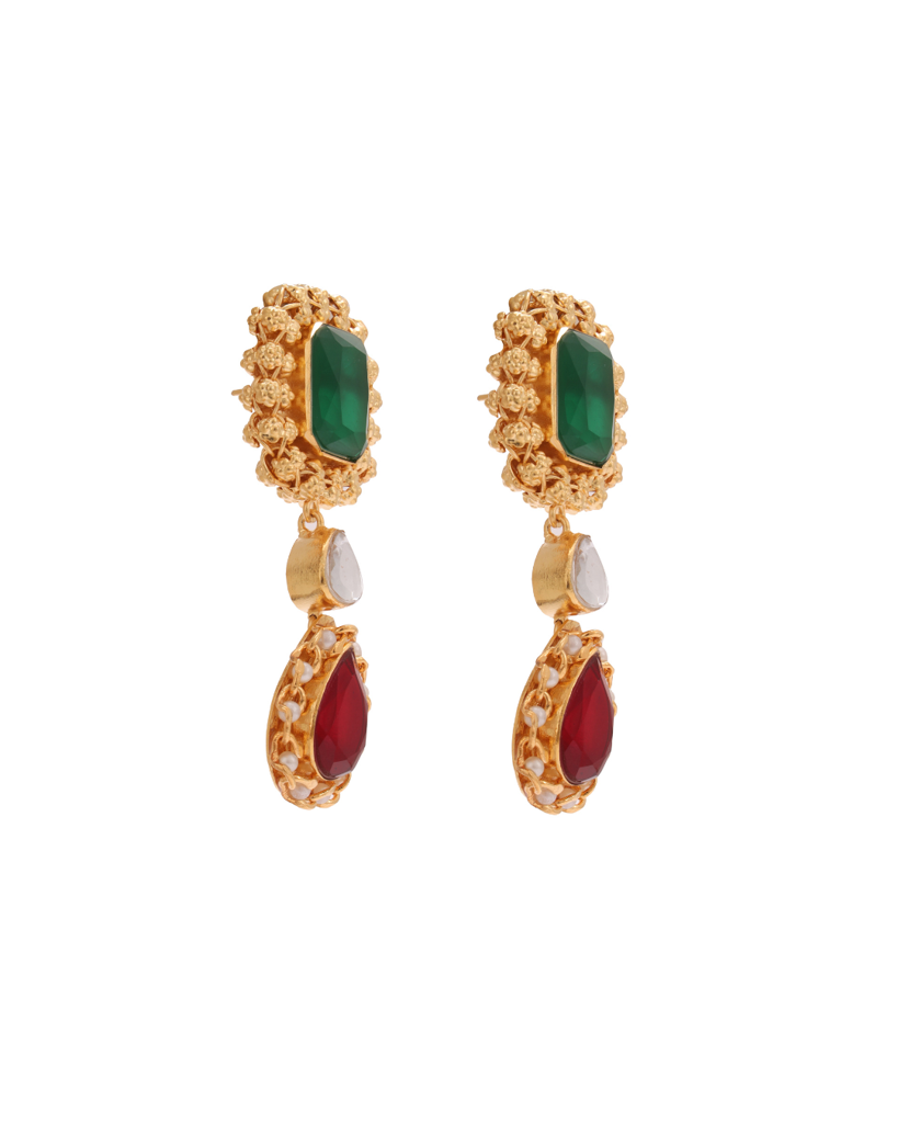 Emerald Crimson Elegance Handcrafted Earrings : AC-1080
