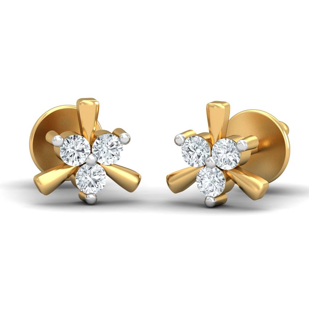 KuberBox 18K Yellow Gold Dainty Stud Earrings