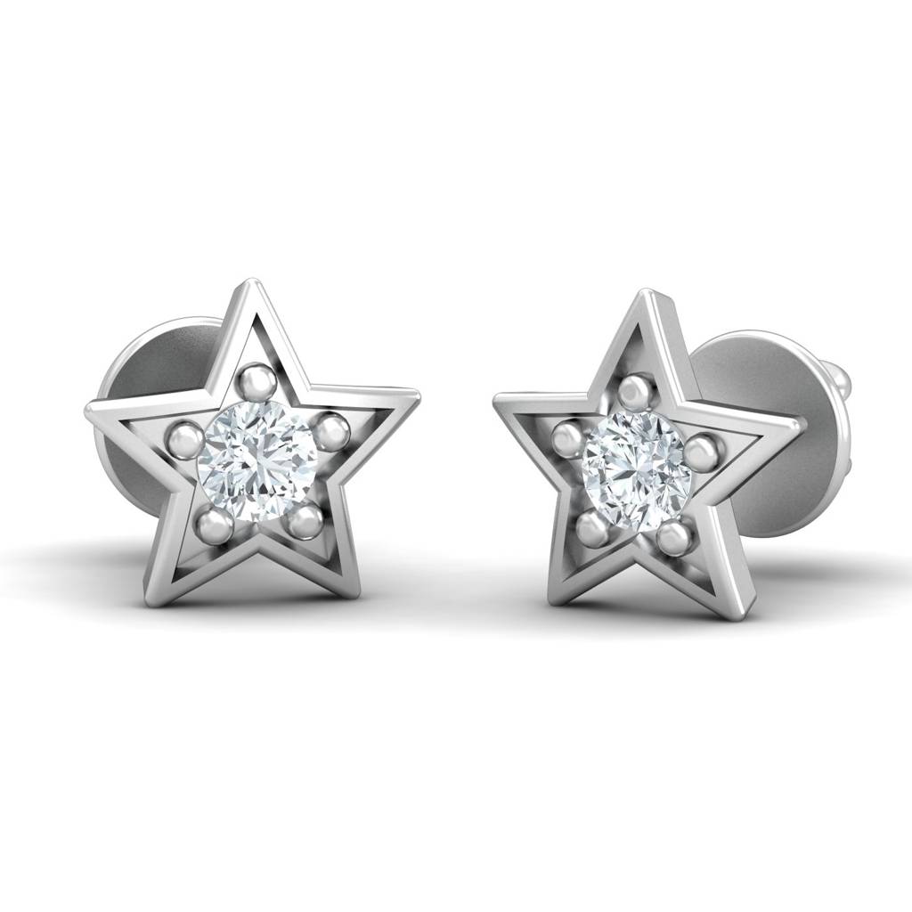 KuberBox 18K White Gold Star Stud Earrings