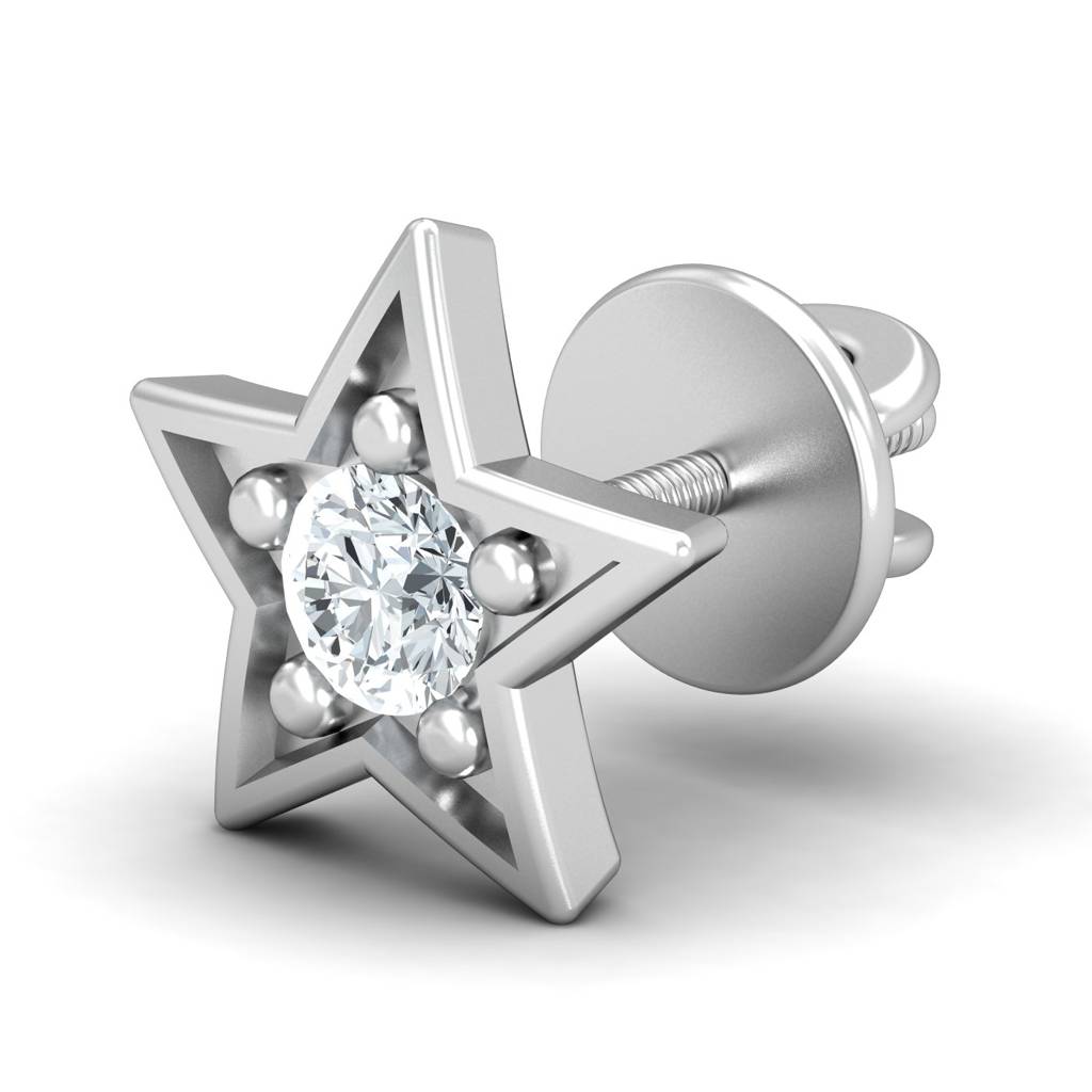 KuberBox 18K White Gold Star Stud Earrings