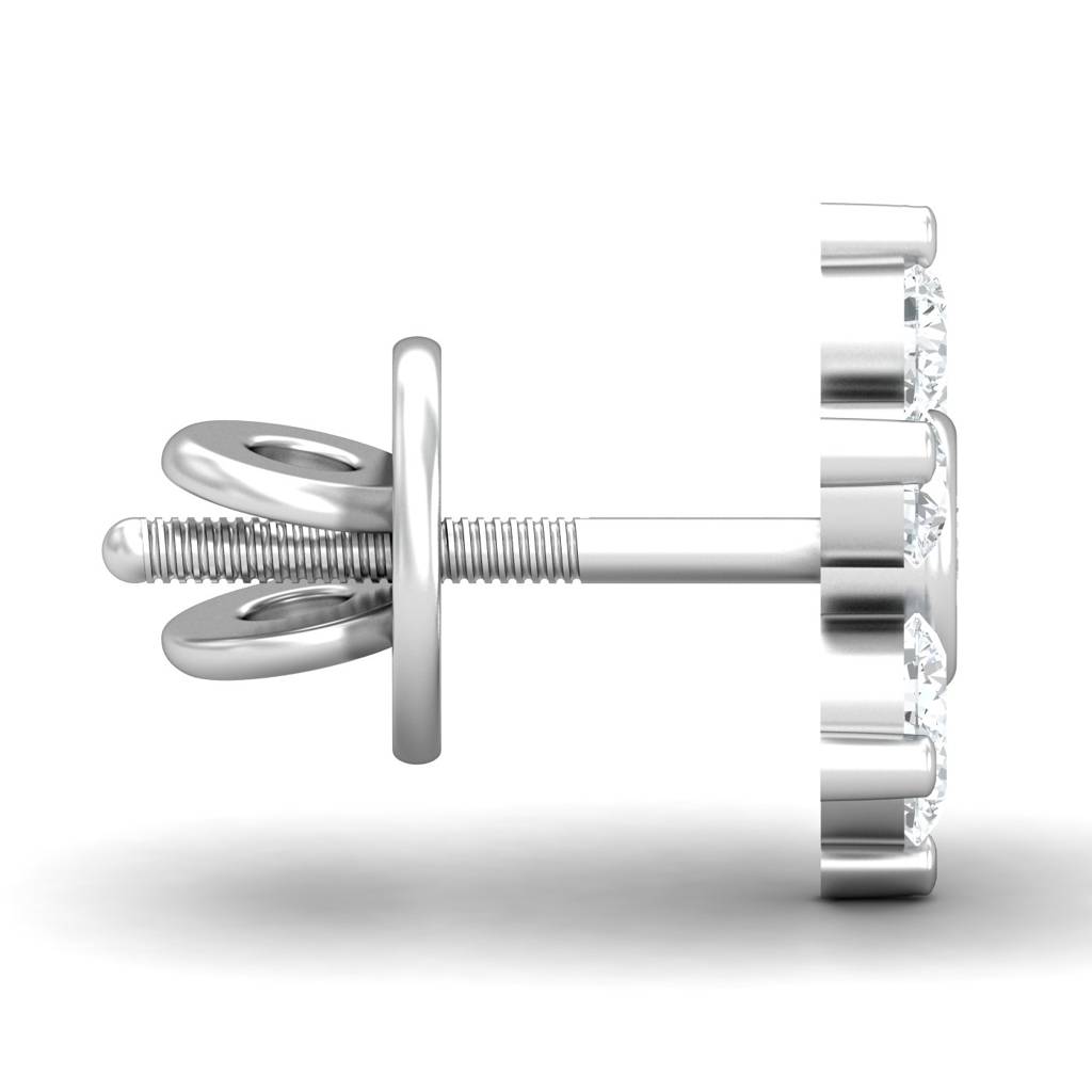 KuberBox 18K White Gold Bezel Love Stud Earrings