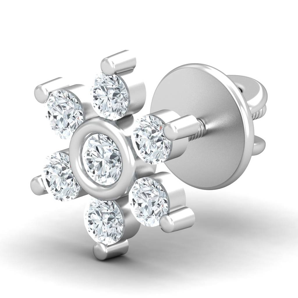 KuberBox 18K White Gold Bezel Love Stud Earrings