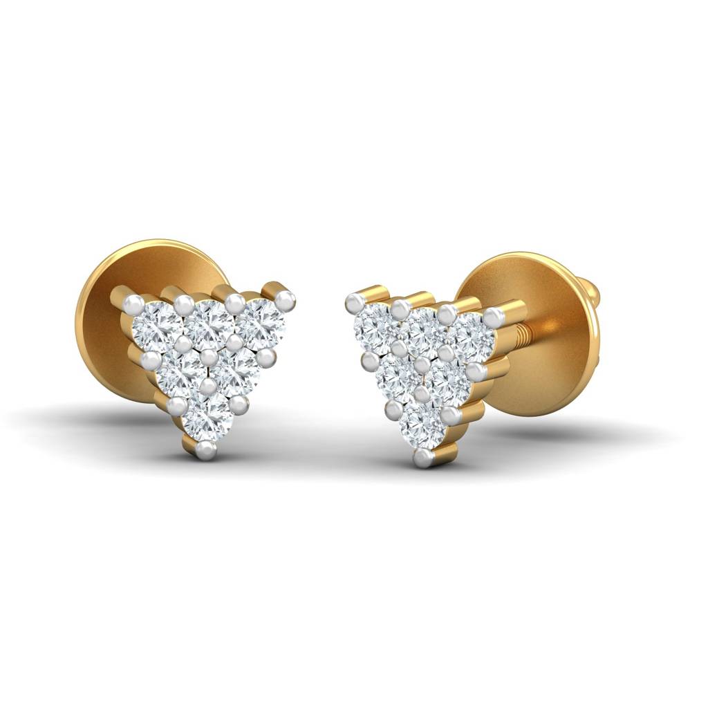 KuberBox 18K Yellow Gold Trikon  Stud Earrings