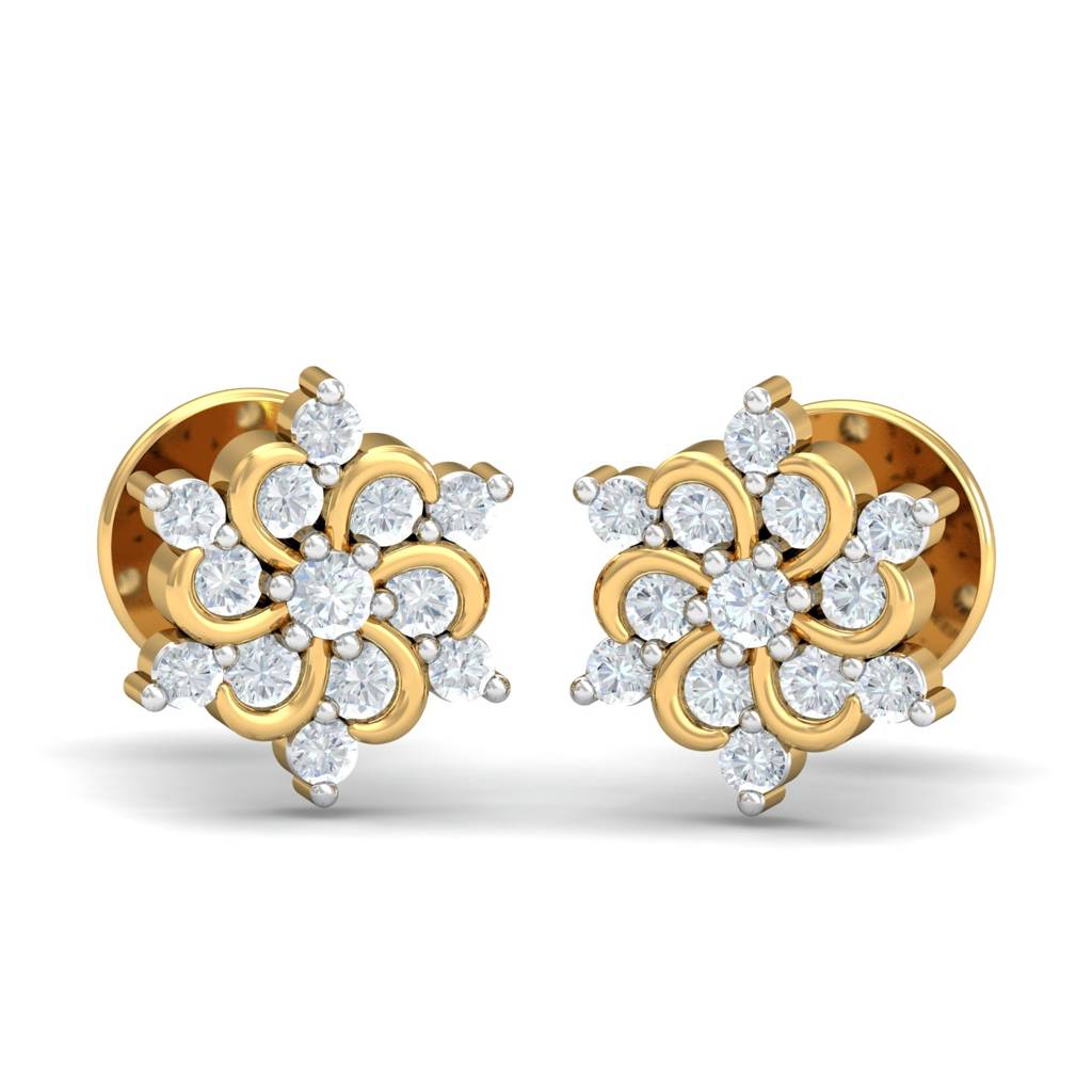 KuberBox 18K Yellow Gold Samriddhi Traditional Ear Studs