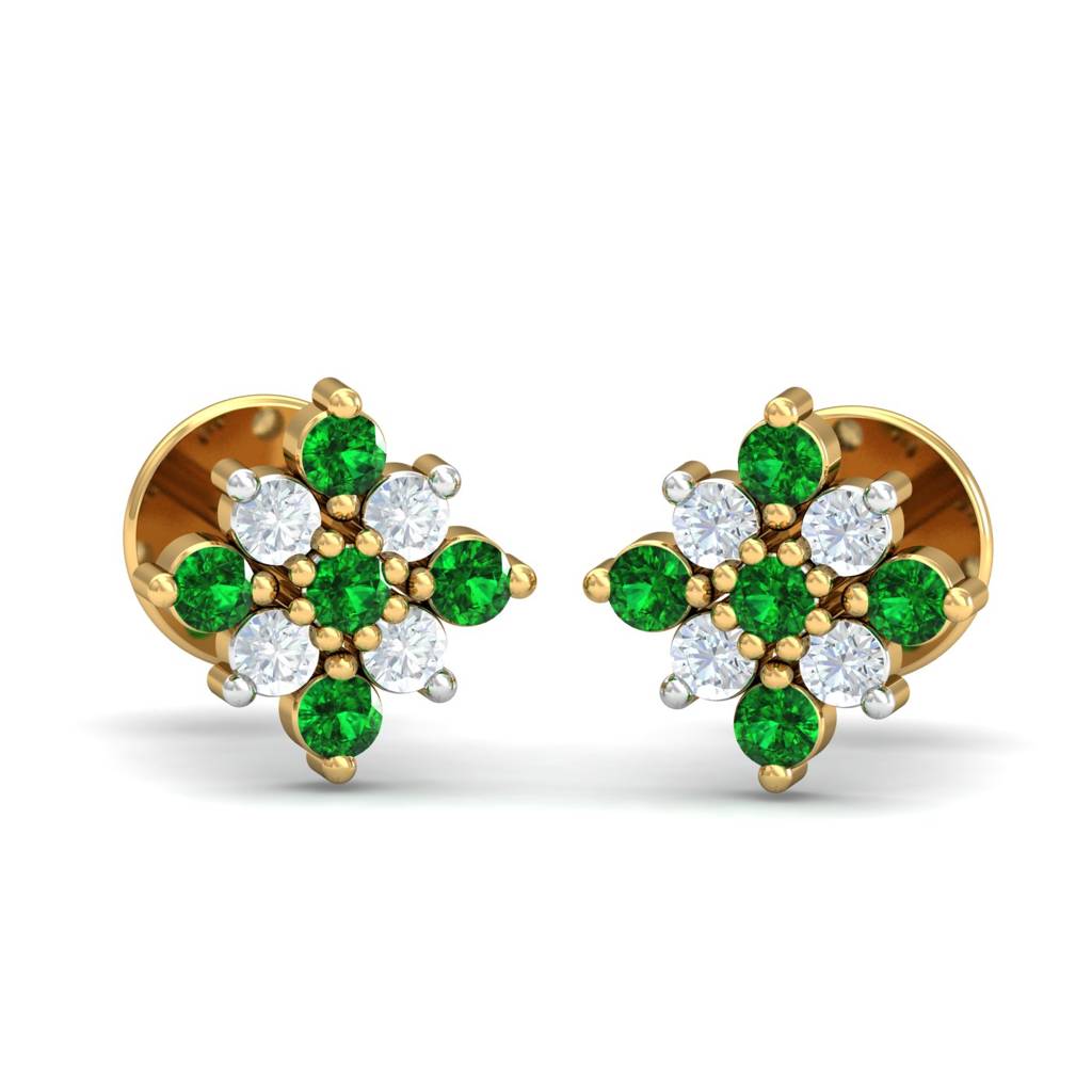 KuberBox 18K Yellow Gold Shagun Emerald Earrings