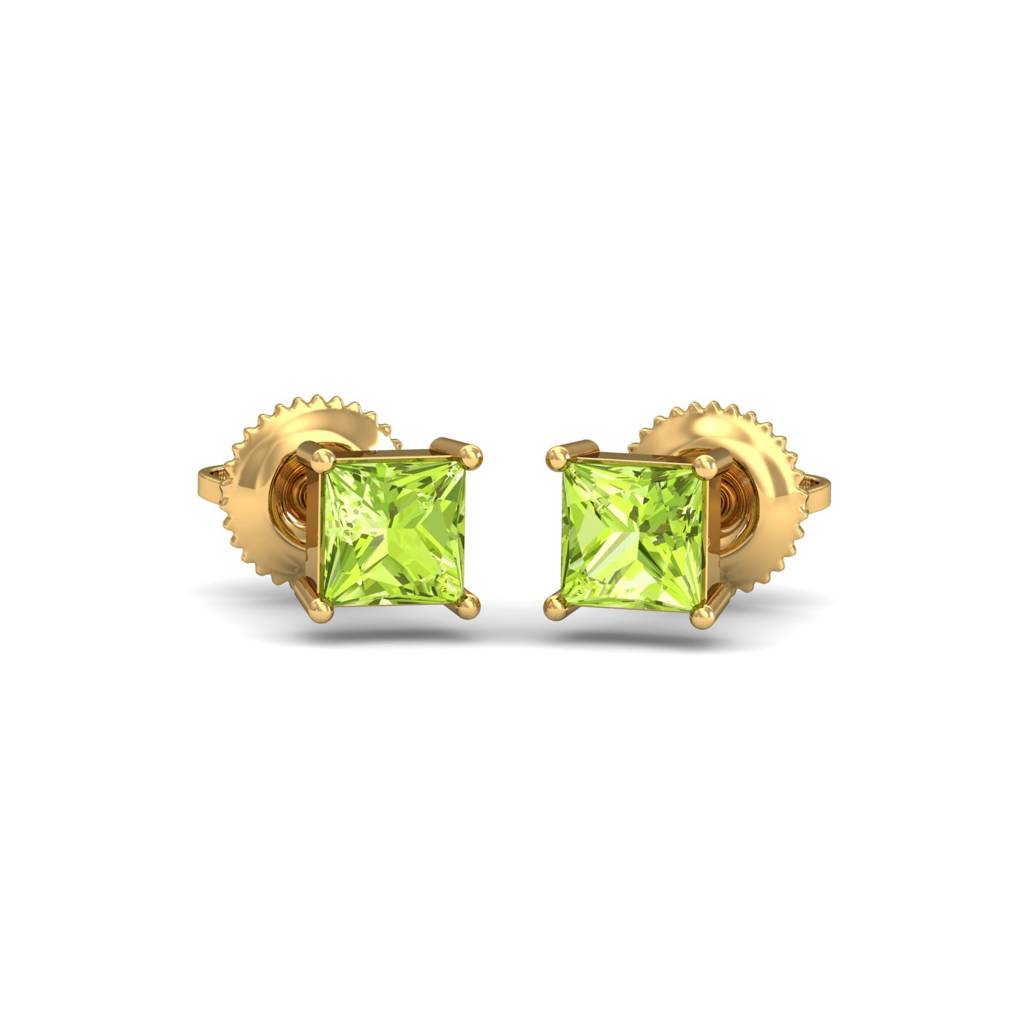 KuberBox 18K Yellow Gold Tiny Square Peridot Earrings