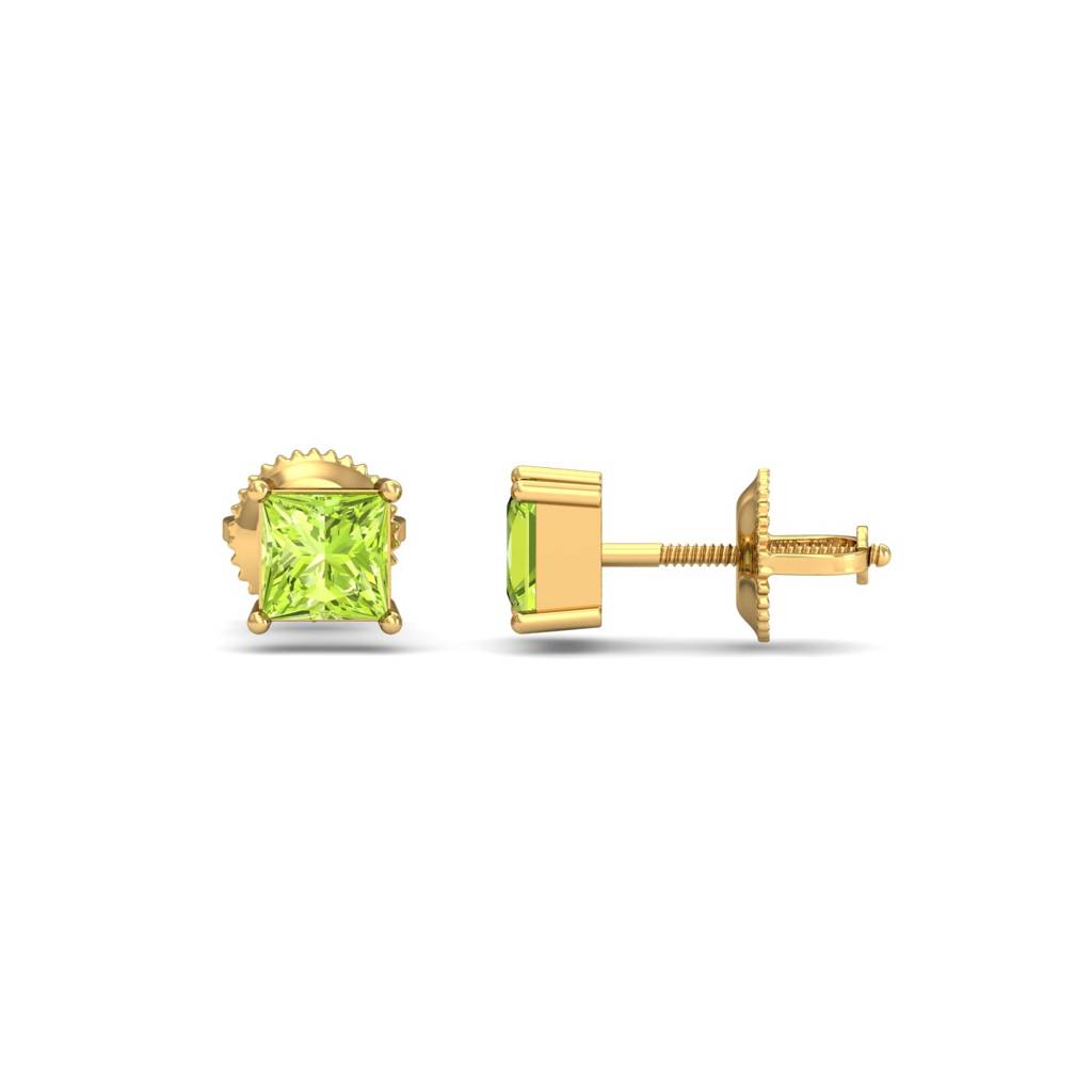 KuberBox 18K Yellow Gold Tiny Square Peridot Earrings