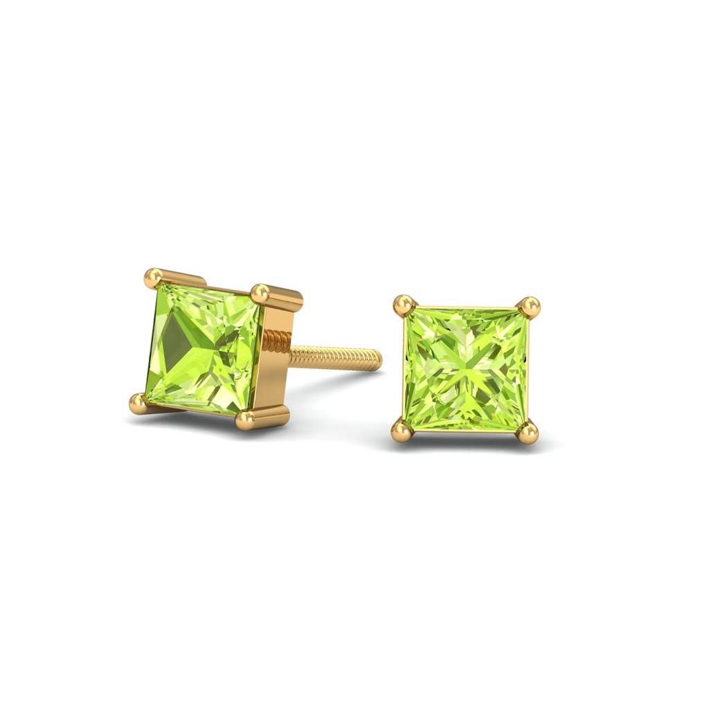 KuberBox 18K Yellow Gold Tiny Square Peridot Earrings