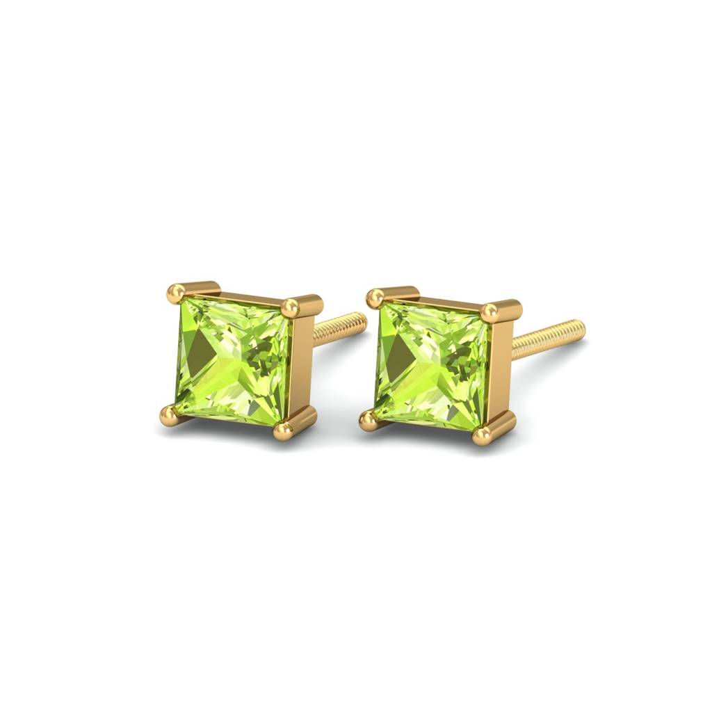 KuberBox 18K Yellow Gold Tiny Square Peridot Earrings