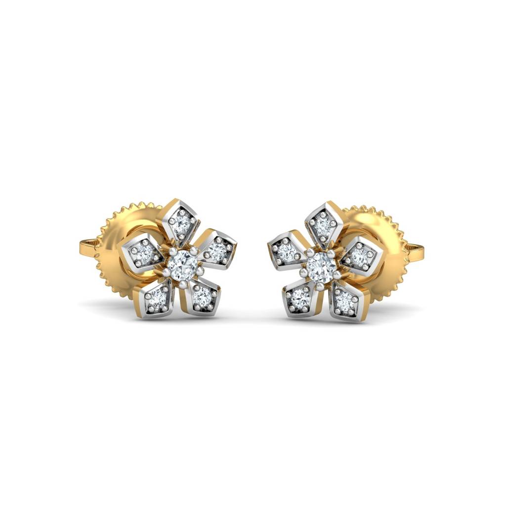 KuberBox 18K Yellow Gold Blooming Floral Stud Earrings