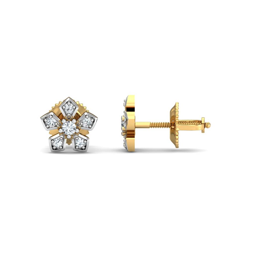 KuberBox 18K Yellow Gold Blooming Floral Stud Earrings