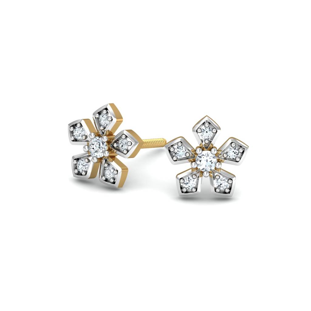 KuberBox 18K Yellow Gold Blooming Floral Stud Earrings