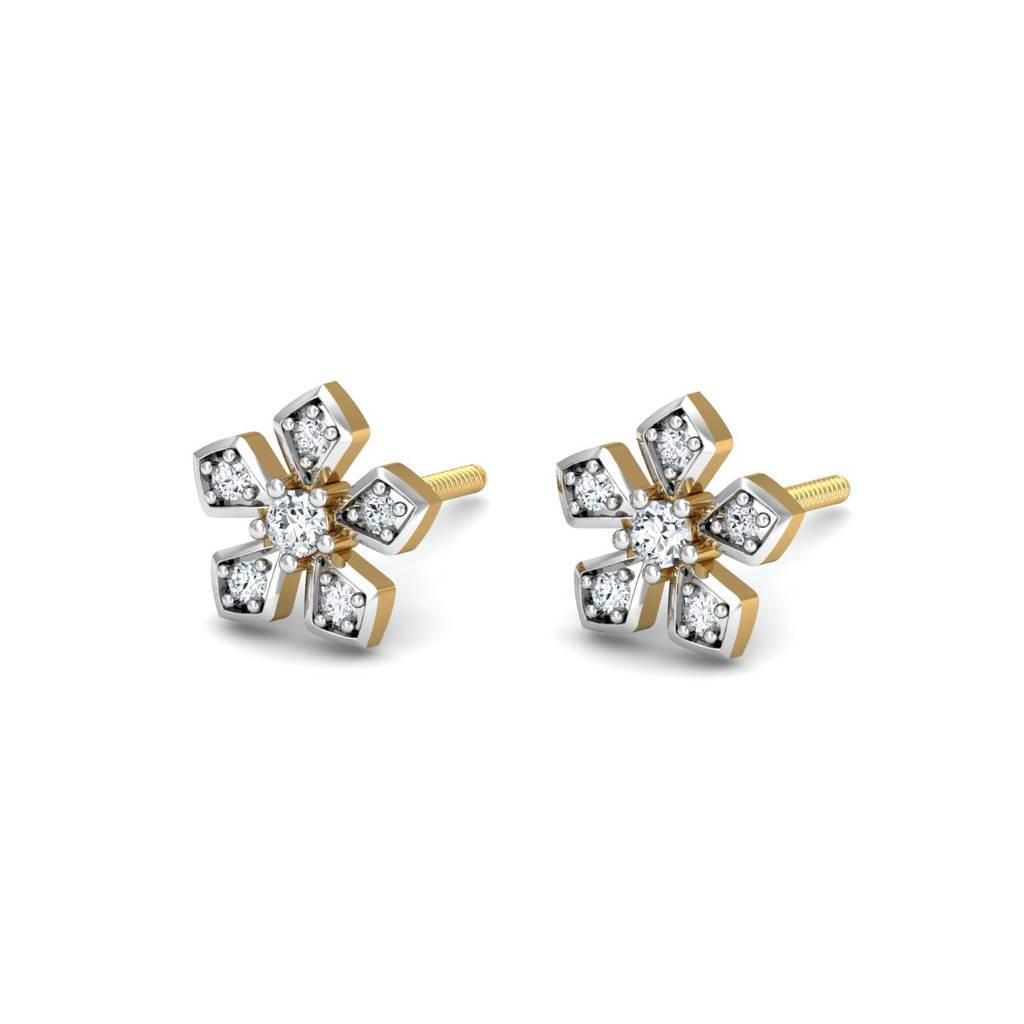 KuberBox 18K Yellow Gold Blooming Floral Stud Earrings