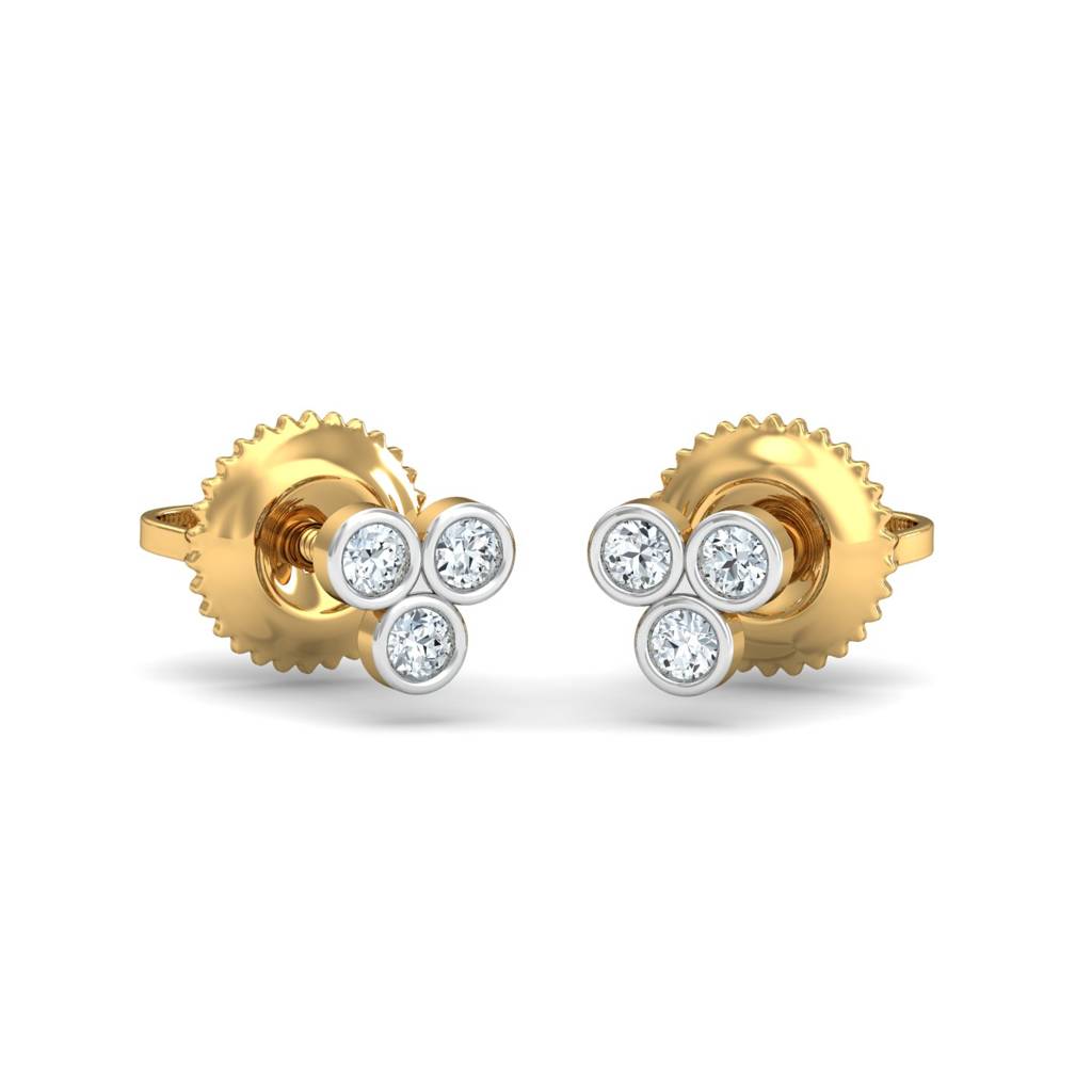 KuberBox 18K Yellow Gold Triple-Circular Stud Earrings