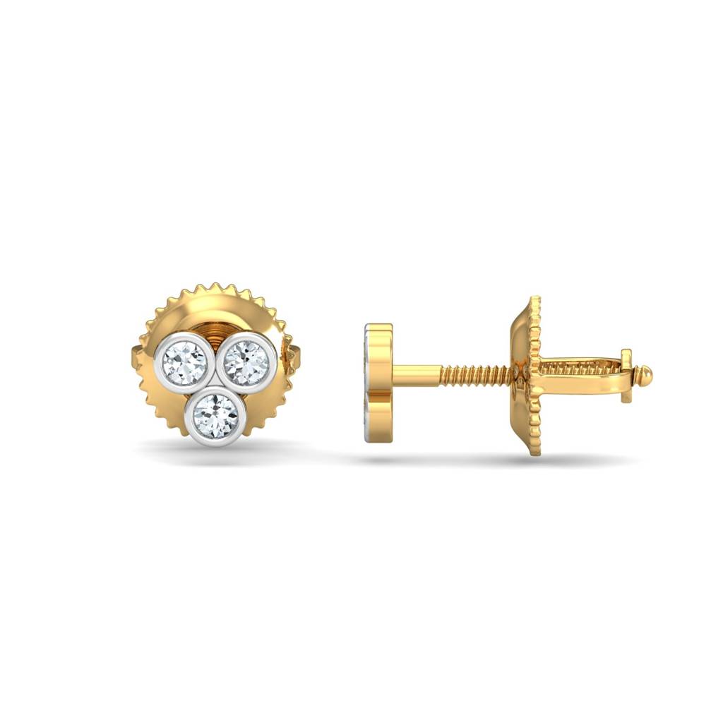 KuberBox 18K Yellow Gold Triple-Circular Stud Earrings