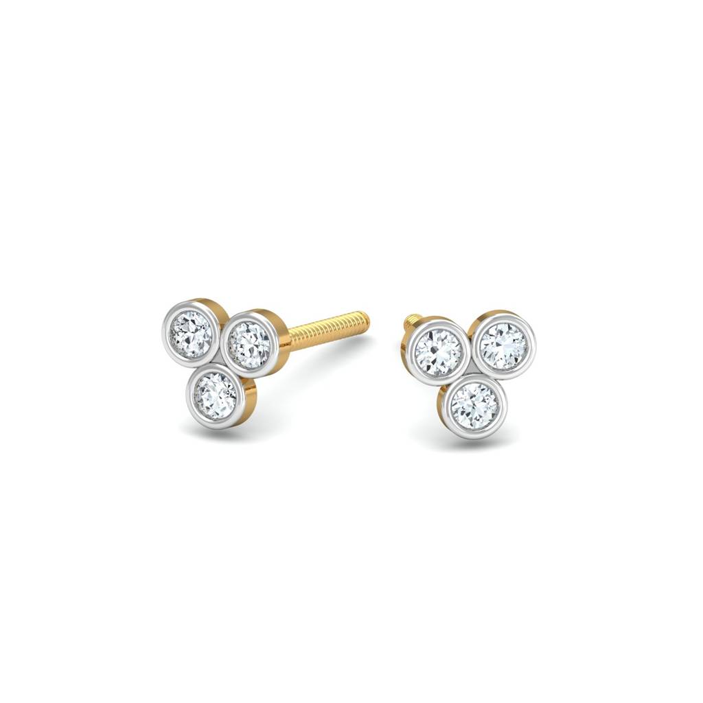 KuberBox 18K Yellow Gold Triple-Circular Stud Earrings