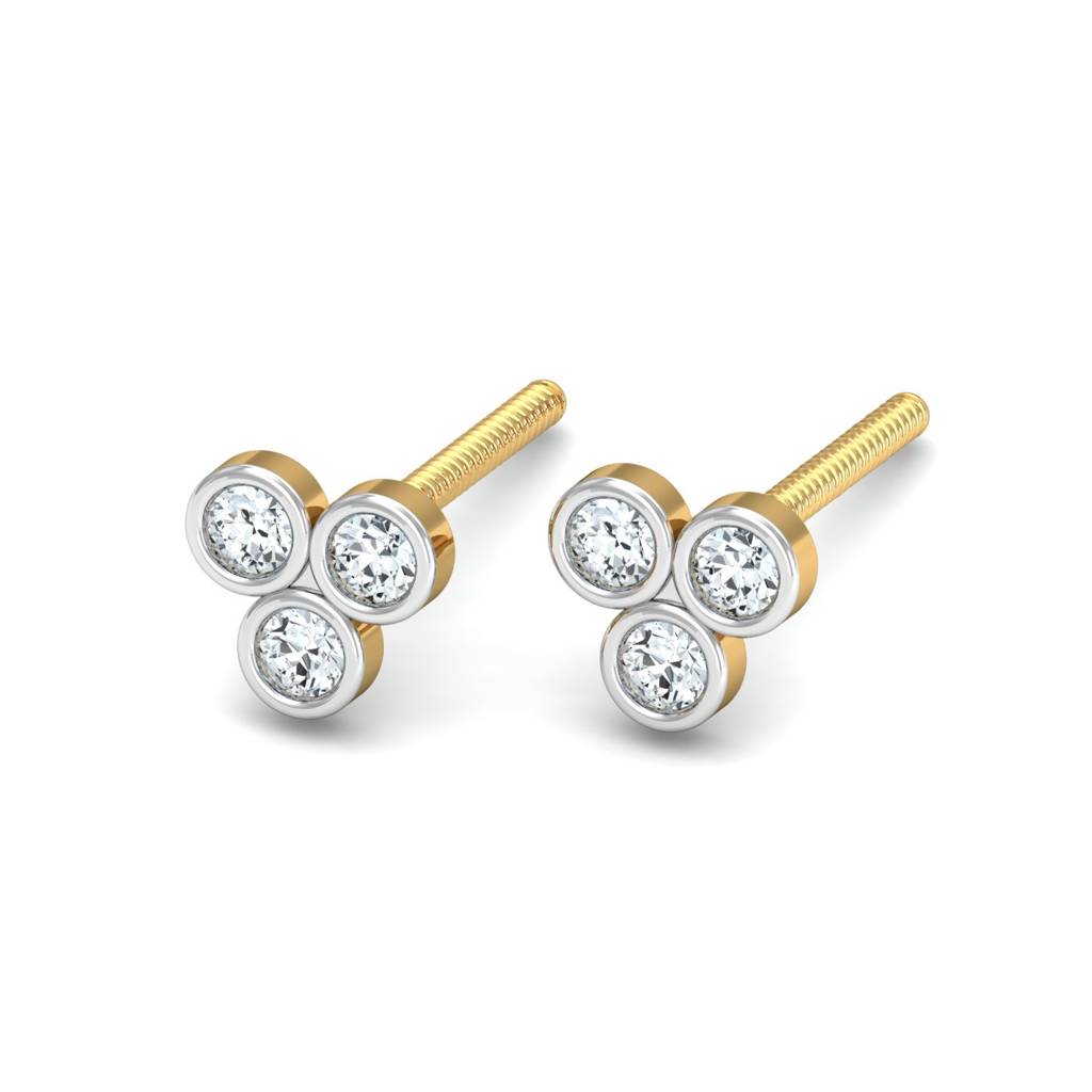 KuberBox 18K Yellow Gold Triple-Circular Stud Earrings