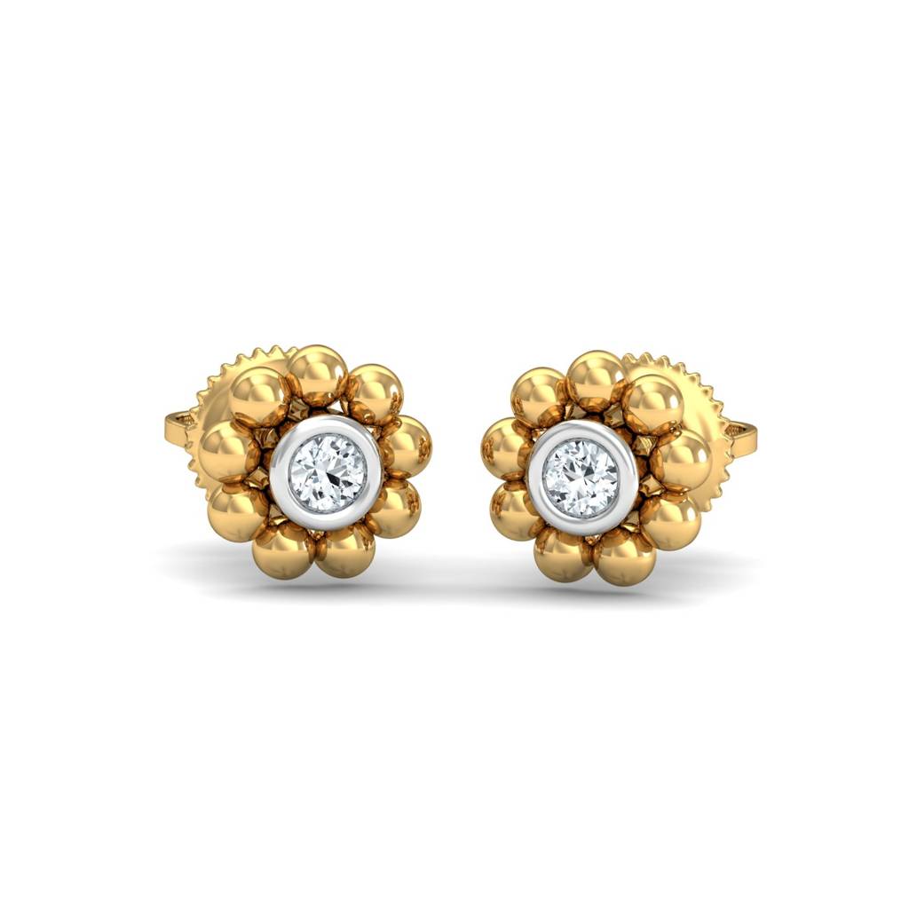 KuberBox 18K Yellow Gold Aureate Beads Stud Earrings