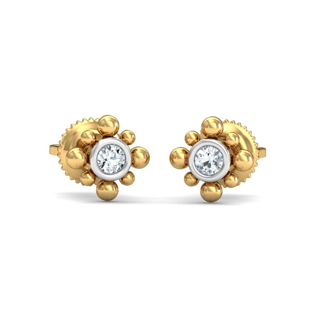 KuberBox 18K Yellow Gold Beaded Stud Earrings