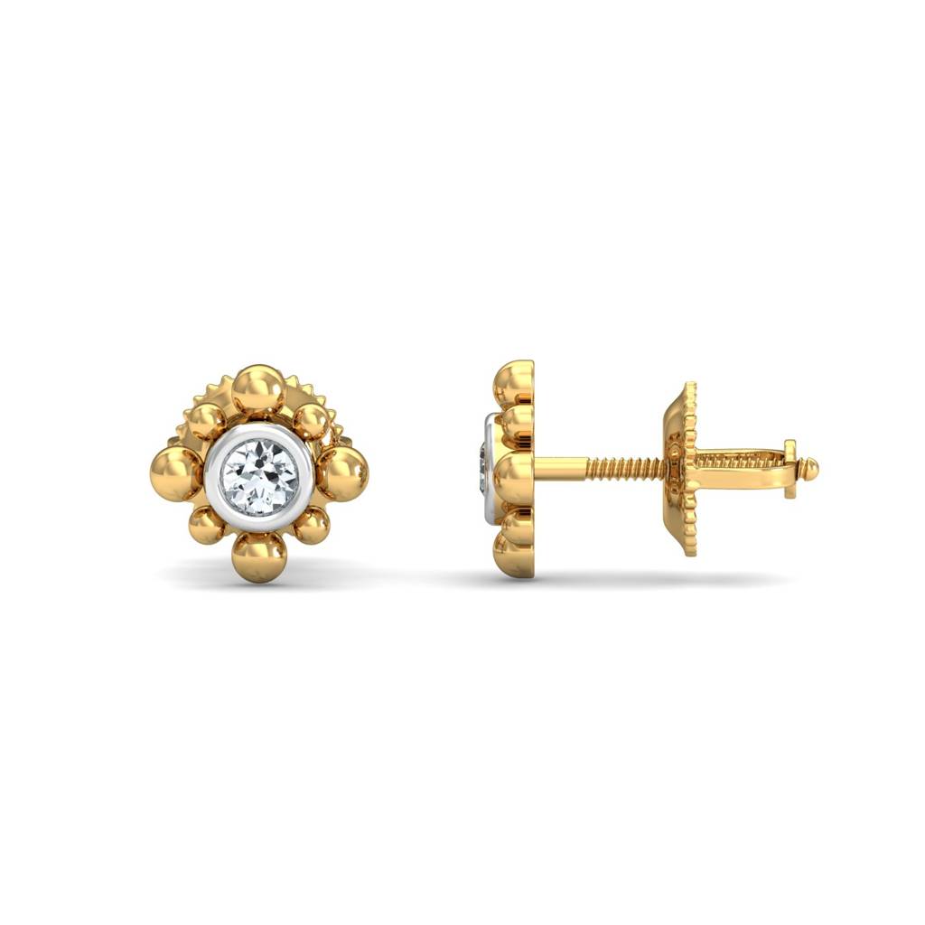 KuberBox 18K Yellow Gold Beaded Stud Earrings