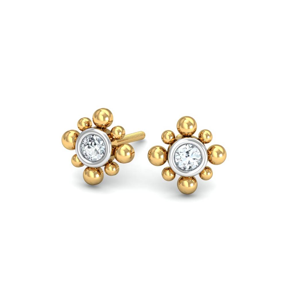 KuberBox 18K Yellow Gold Beaded Stud Earrings