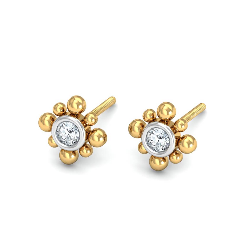 KuberBox 18K Yellow Gold Beaded Stud Earrings