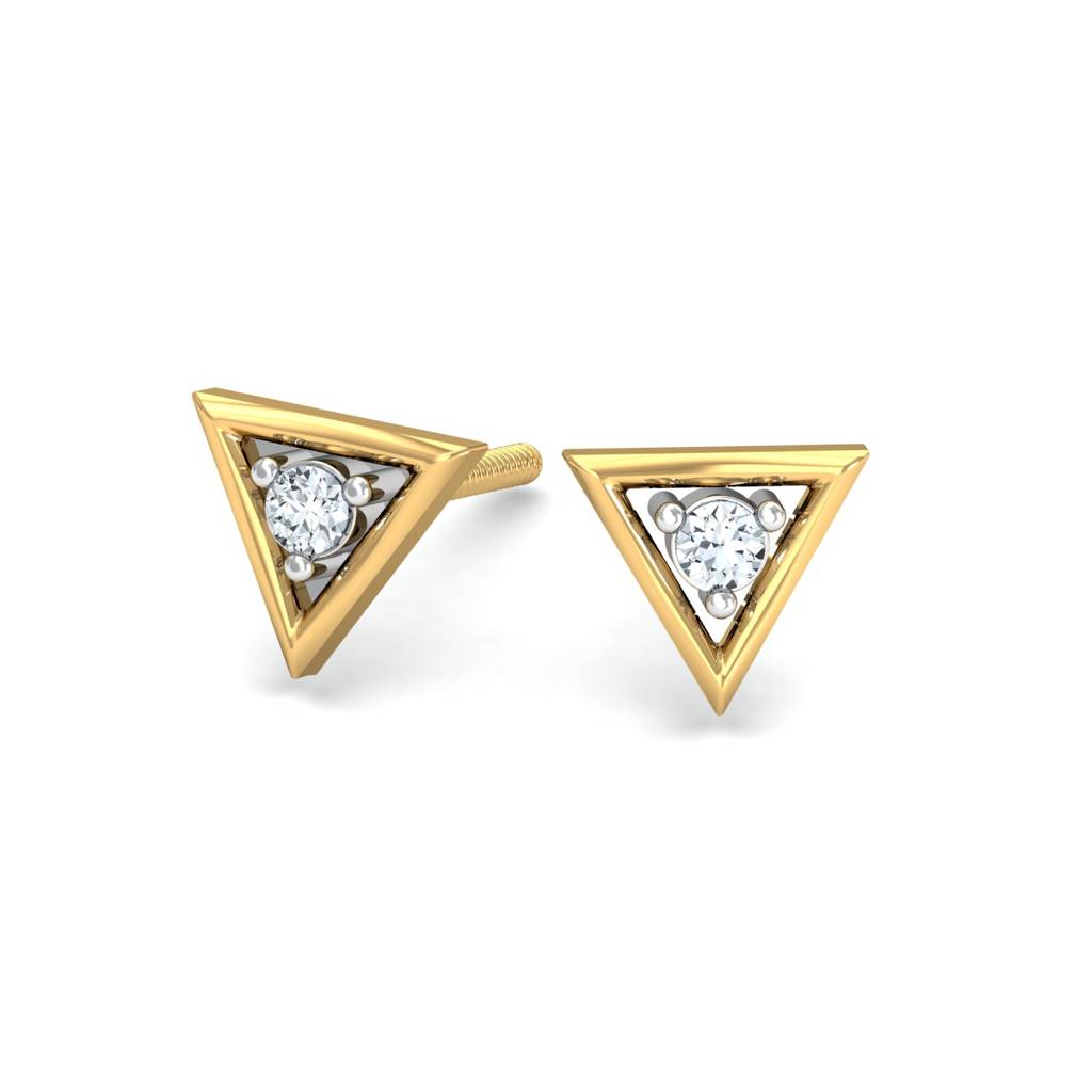 KuberBox 18K Yellow Gold Trikona Stud Earrings