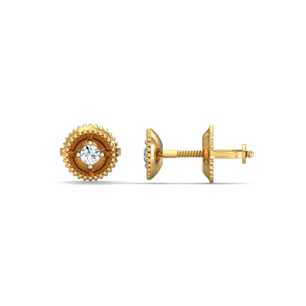 KuberBox 18K Yellow Gold Diamond Hemisphere Stud Earrings