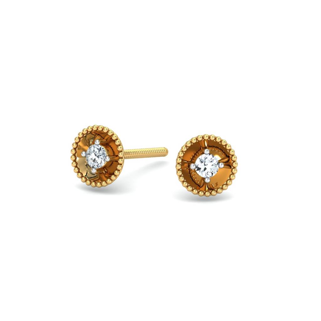 KuberBox 18K Yellow Gold Diamond Hemisphere Stud Earrings