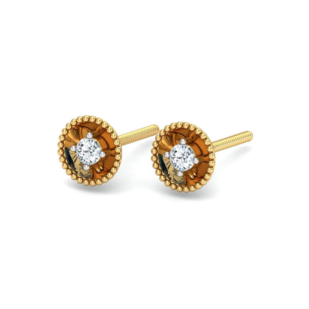 KuberBox 18K Yellow Gold Diamond Hemisphere Stud Earrings