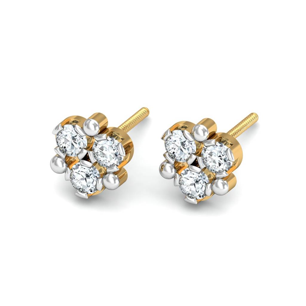 KuberBox 18K Yellow Gold Ailani 3-Diamond Earrings
