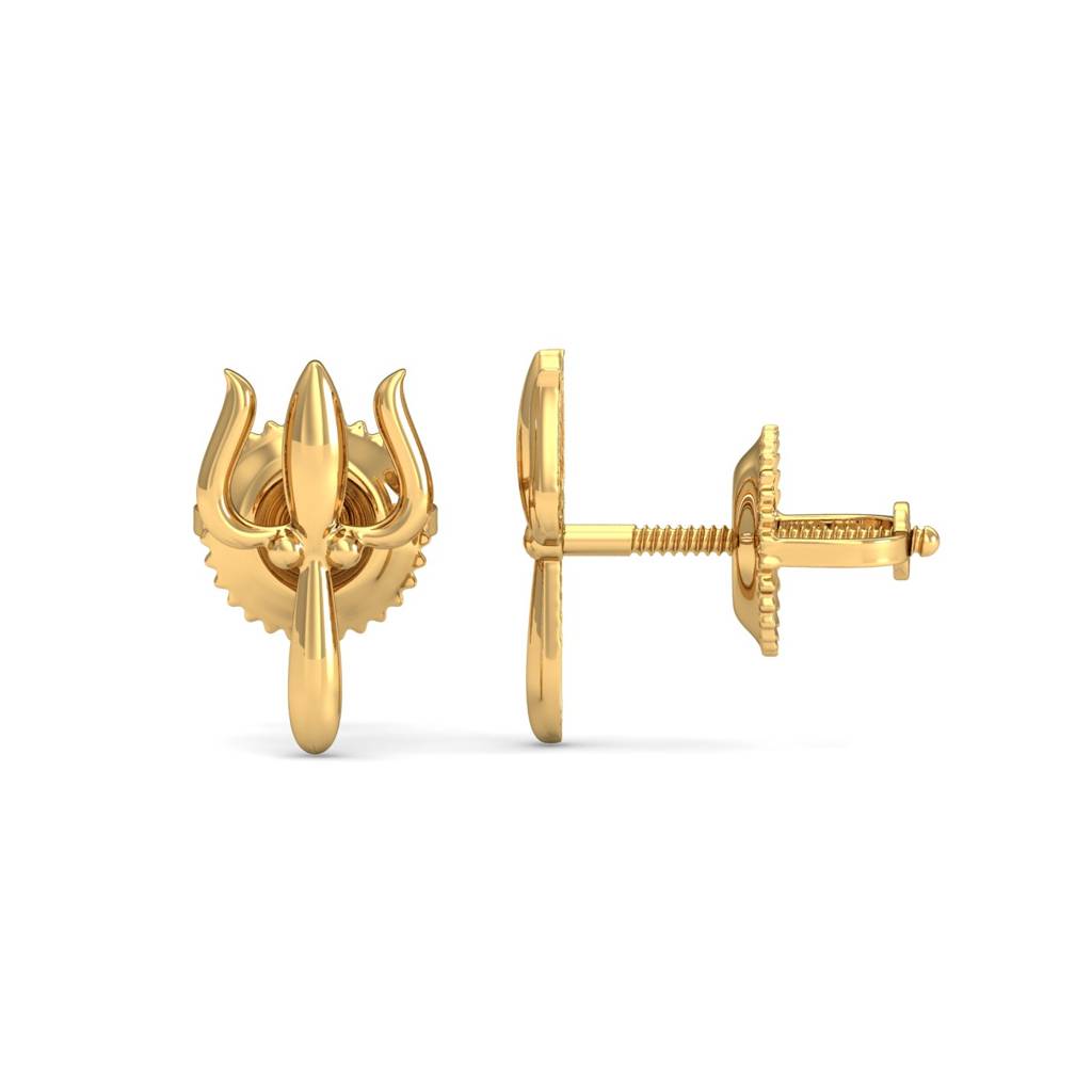 KuberBox 18K Yellow Gold Trident Gold Earrings