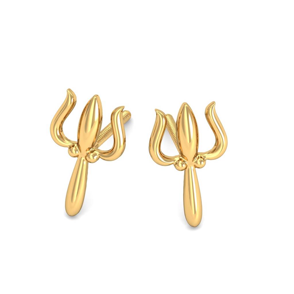 KuberBox 18K Yellow Gold Trident Gold Earrings