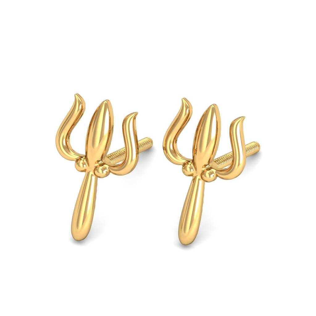 KuberBox 18K Yellow Gold Trident Gold Earrings