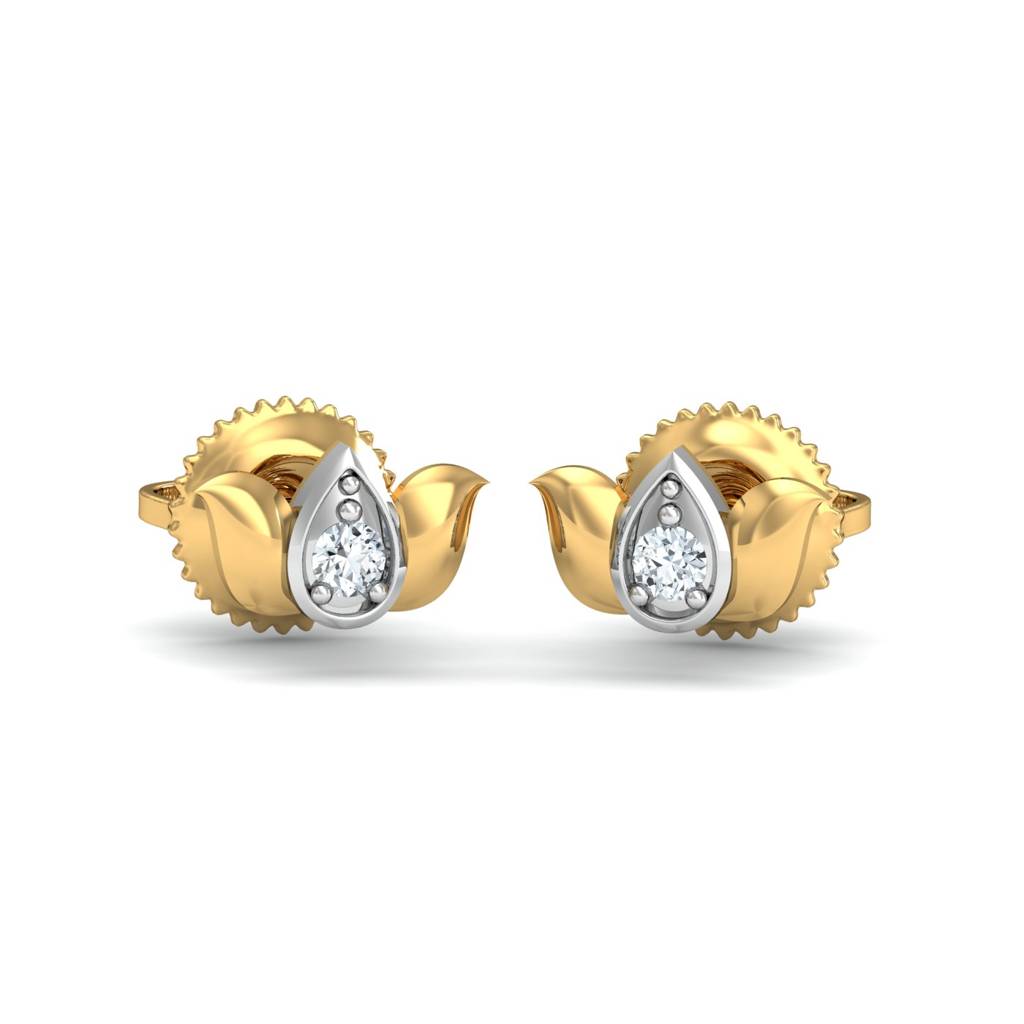 KuberBox 18K Yellow Gold Lotus Studded Earrings