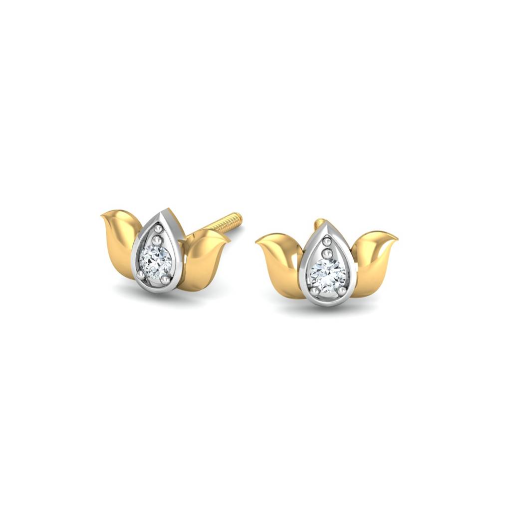 KuberBox 18K Yellow Gold Lotus Studded Earrings