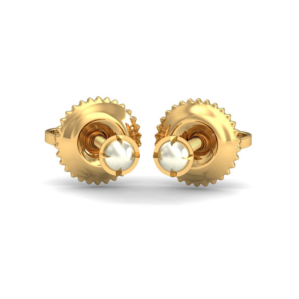 KuberBox 18K Yellow Gold Ashen 2 mm Round Pearl Studs