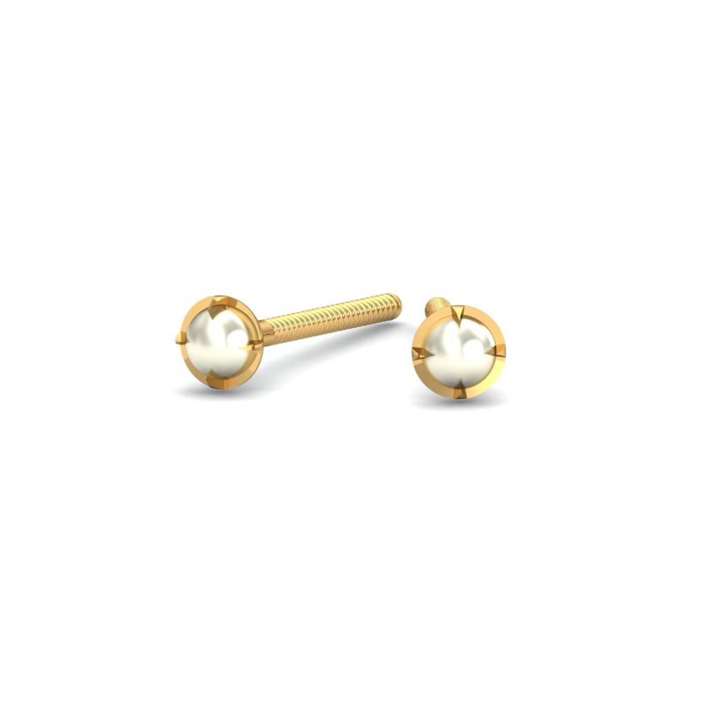 KuberBox 18K Yellow Gold Ashen 2 mm Round Pearl Studs