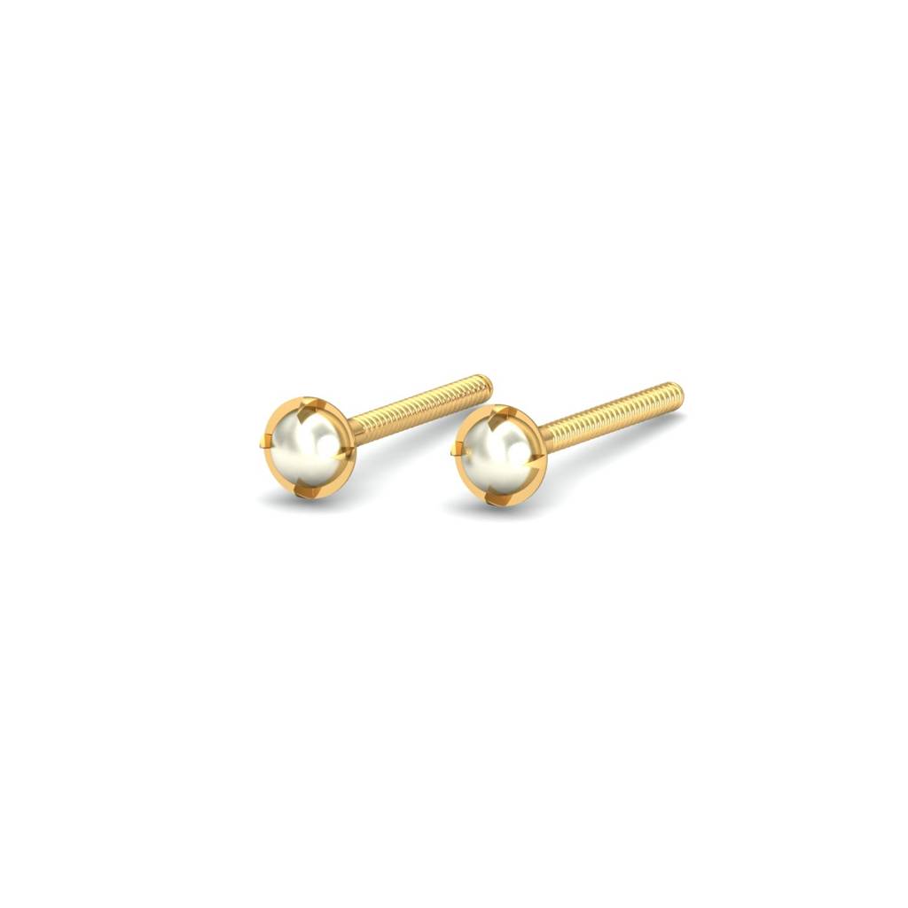 KuberBox 18K Yellow Gold Ashen 2 mm Round Pearl Studs