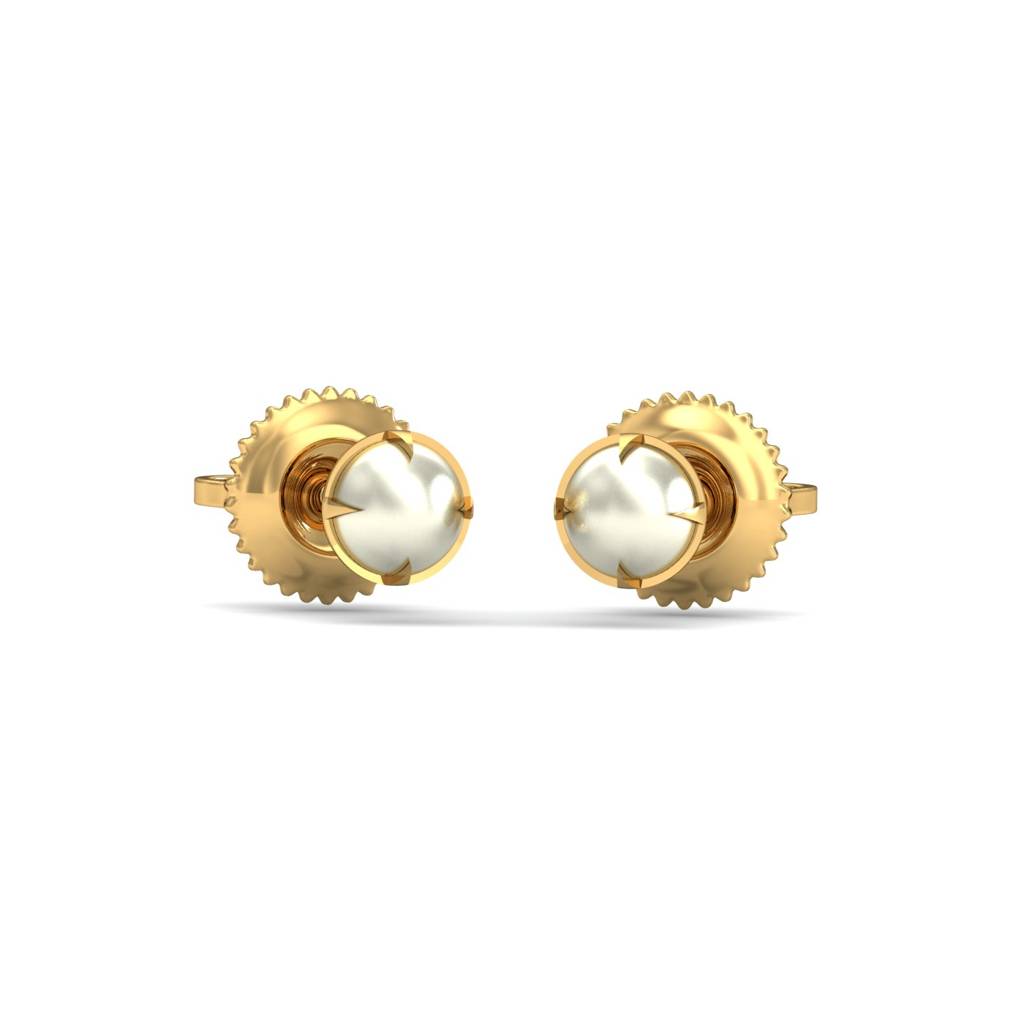 KuberBox 18K Yellow Gold Ashen 4 mm Round Pearl Studs